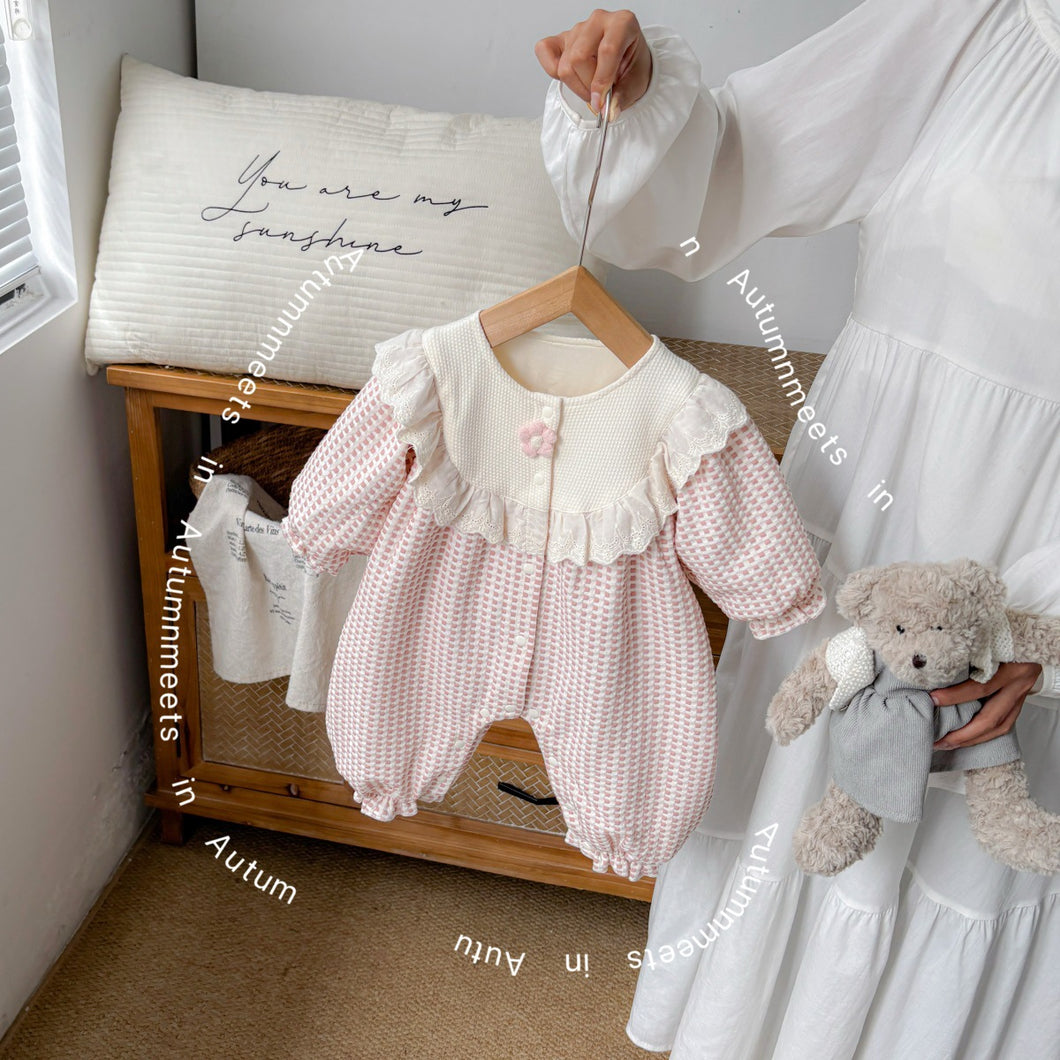 2514073LS-秋季女寶小花荷葉花邊連體上袖爬服