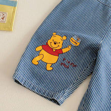 Load image into Gallery viewer, ZCK6171LS-春季維尼刺繡背帶長褲&amp;韓版拼袖上衣
