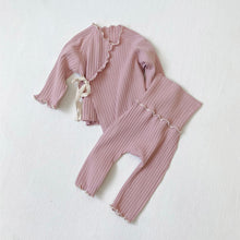Load image into Gallery viewer, Y8431LS-Autumn wear type a cotton dimpled wood ear edge long-sleeved monk clothing + high waist belly protection pants + hat cover 
