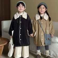 將圖片載入圖庫檢視器 DM250634SE-冬季燈芯絨毛領長版棉風衣外套
