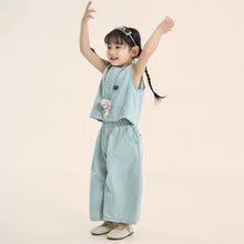 Load image into Gallery viewer, A003TG-夏季｜淺色牛仔｜女童背心闊腿褲組
