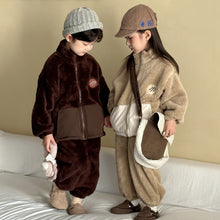Load image into Gallery viewer, DZ250608TG-秋冬季韓版加厚法蘭絨拉鍊休閒兩件套裝
