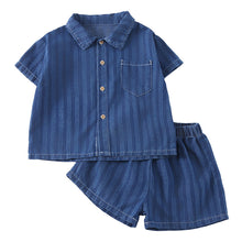 將圖片載入圖庫檢視器 XZ260936TG-夏季｜牛仔條紋｜兄妹套裝
