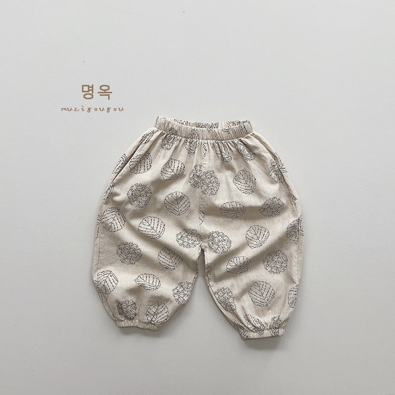 23089PA-夏季韓版寬鬆清涼樹葉印花防蚊褲