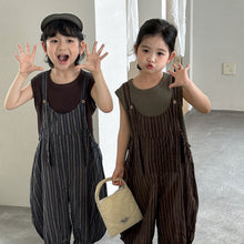 Load image into Gallery viewer, 26X22LS-夏季｜豎條紋｜兒童九分背帶褲
