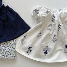 Load image into Gallery viewer, Y6521DS-Summer Girls Retro Solid Embroidered Puff Sleeve Dress 
