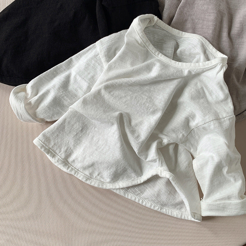 2153SE-秋季韓版百搭素色竹節棉長袖T恤