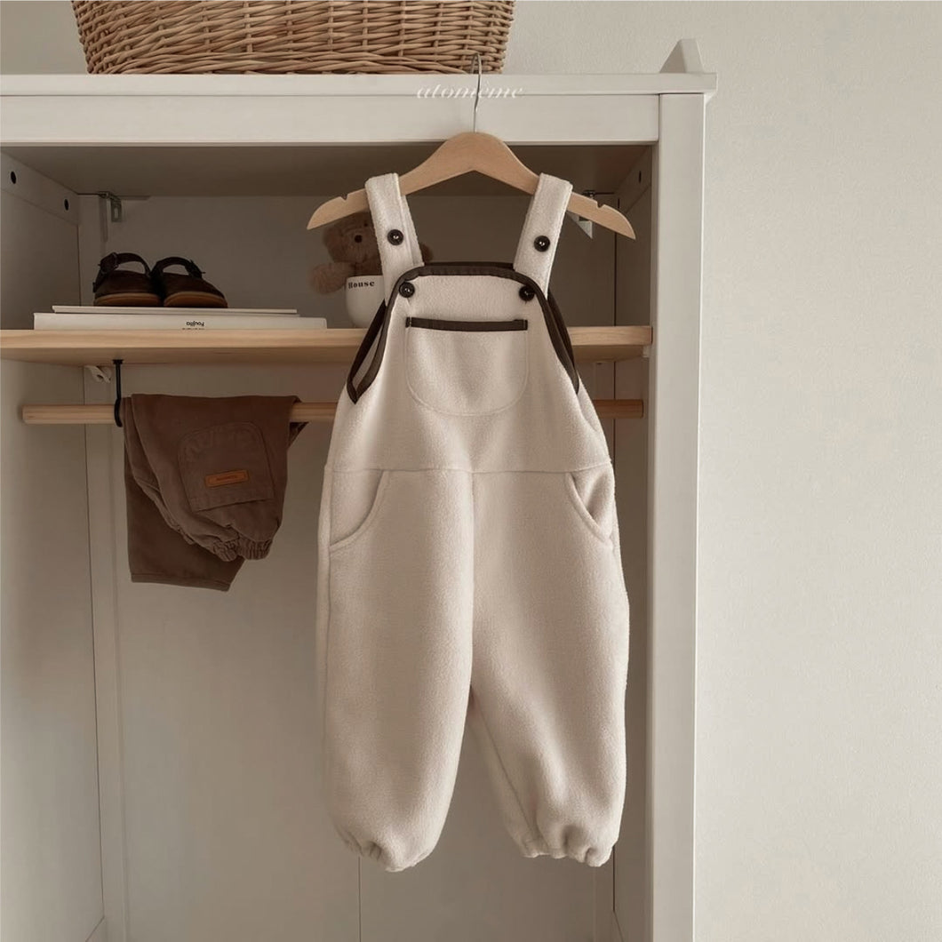 Y5532LS-秋冬雙面毛絨背帶褲｜大口袋撞邊