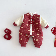 將圖片載入圖庫檢視器 ZDL5682LS-冬季嬰幼兒喜慶中國風拼色加絨連體衣
