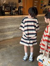 Load image into Gallery viewer, 2025X130TG-Summer Korean version of boys and girls letter striped short-sleeved shorts two-piece suit 
