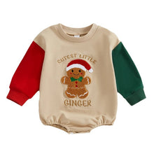 將圖片載入圖庫檢視器 35693LS-秋季歐美聖誕薑餅人拼接袖長袖包屁衣
