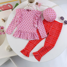 Load image into Gallery viewer, 25107TG-Children&#39;s floral long-sleeved swimsuit and trousers set + swimming cap 
