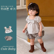 將圖片載入圖庫檢視器 M623088TG-夏季｜蝴蝶結短袖｜短褲套裝
