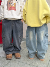 將圖片載入圖庫檢視器 2025D194PA-冬季韓版加絨口袋牛仔工裝褲
