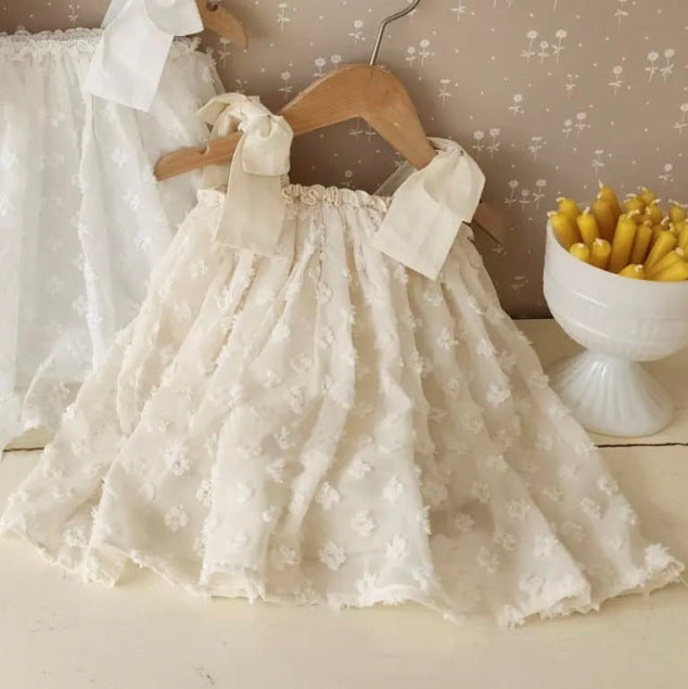 Y6516DS-夏季提花蕾絲波點蝴蝶結吊帶禮服裙