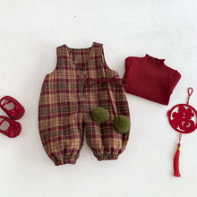 將圖片載入圖庫檢視器 ZDK5616LS-冬季格子加厚夾棉背帶連體褲&amp;針織上衣
