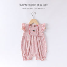 將圖片載入圖庫檢視器 D25046LS-春夏花邊條紋短袖櫻桃爬服
