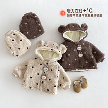 Load image into Gallery viewer, ZDW5306TG-冬季加絨波點麥穗絨連帽外套&amp;褲子
