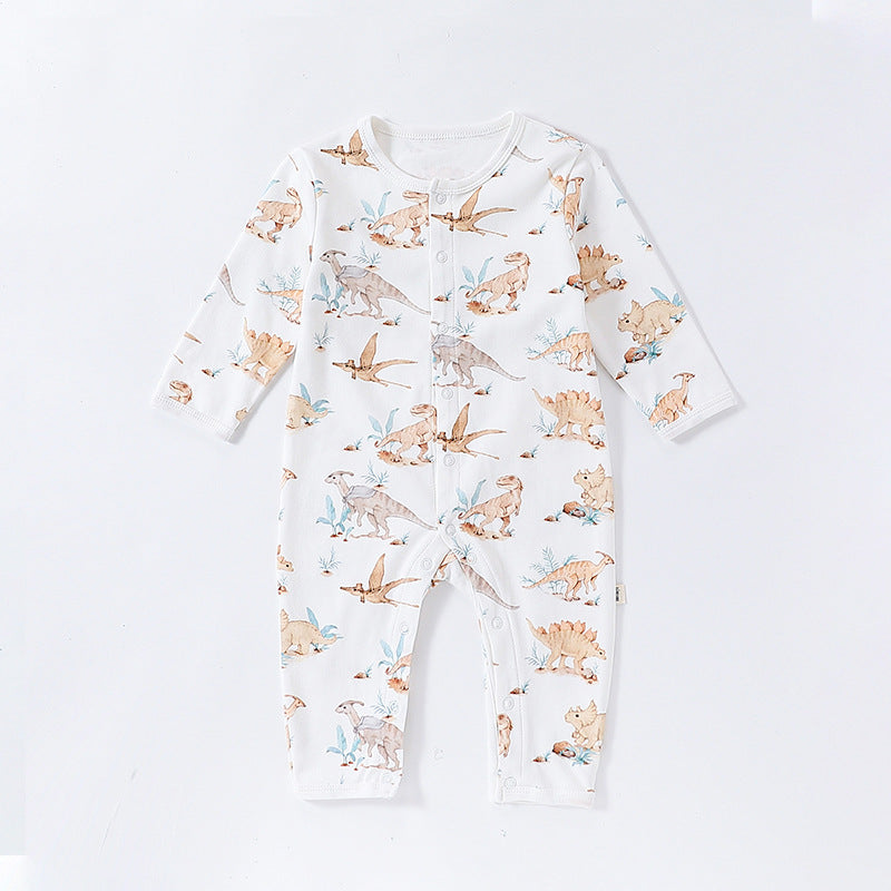 D24399LS-Autumn pure cotton animal print round neck long sleeve romper 