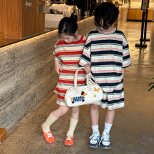 Load image into Gallery viewer, 2025X130TG-Summer Korean version of boys and girls letter striped short-sleeved shorts two-piece suit 
