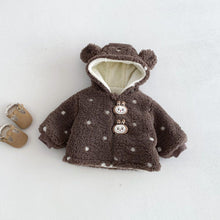 Load image into Gallery viewer, ZDW5306TG-冬季加絨波點麥穗絨連帽外套&amp;褲子

