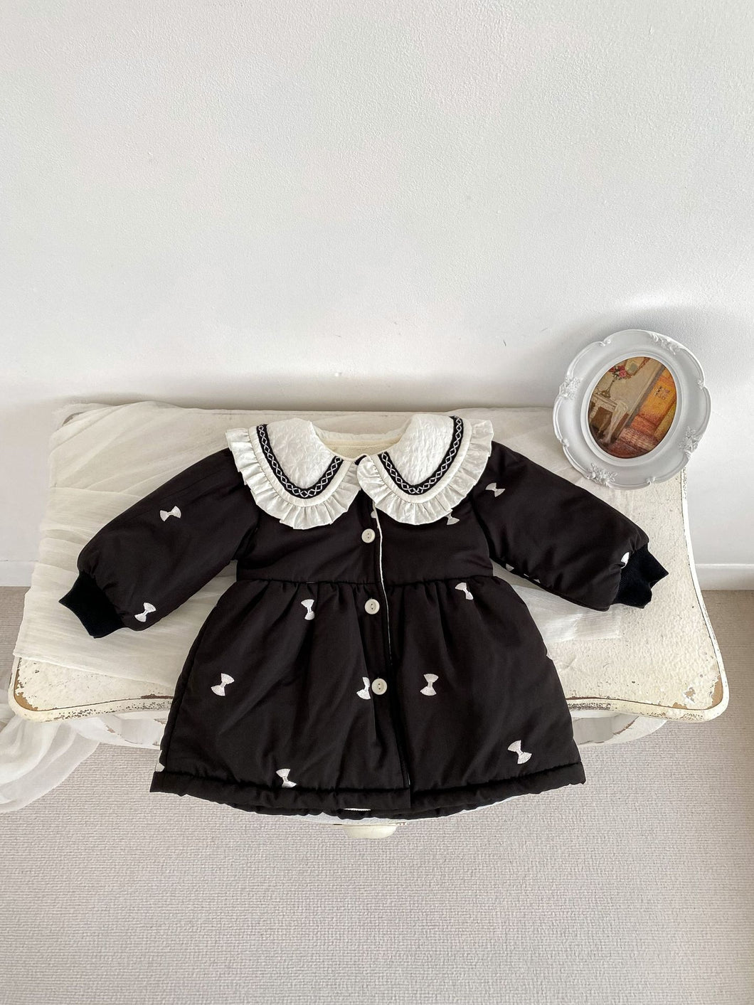 H10018SE-冬季夾棉花邊翻領外套（長款加厚）