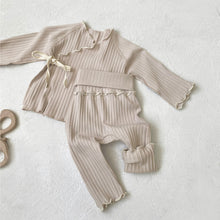 Load image into Gallery viewer, Y8431LS-Autumn wear type a cotton dimpled wood ear edge long-sleeved monk clothing + high waist belly protection pants + hat cover 

