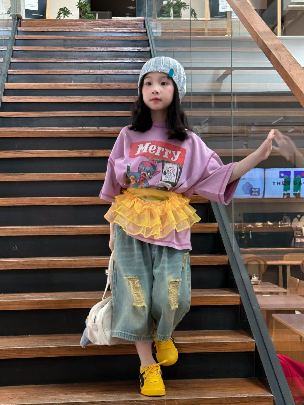 2025X138PA-Summer Korean style ripped denim shorts for boys and girls