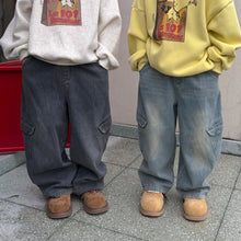 將圖片載入圖庫檢視器 2025D194PA-冬季韓版加絨口袋牛仔工裝褲
