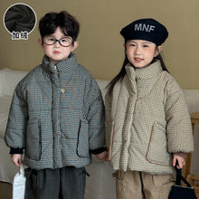 將圖片載入圖庫檢視器 DM250625SE-冬季格紋夾棉立領保暖棉服外套

