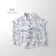 將圖片載入圖庫檢視器 25135SE-夏季薄款印花無童袖襯衫上衣
