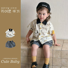 將圖片載入圖庫檢視器 M627005TG-夏季｜狗狗印花｜牛仔短褲套裝
