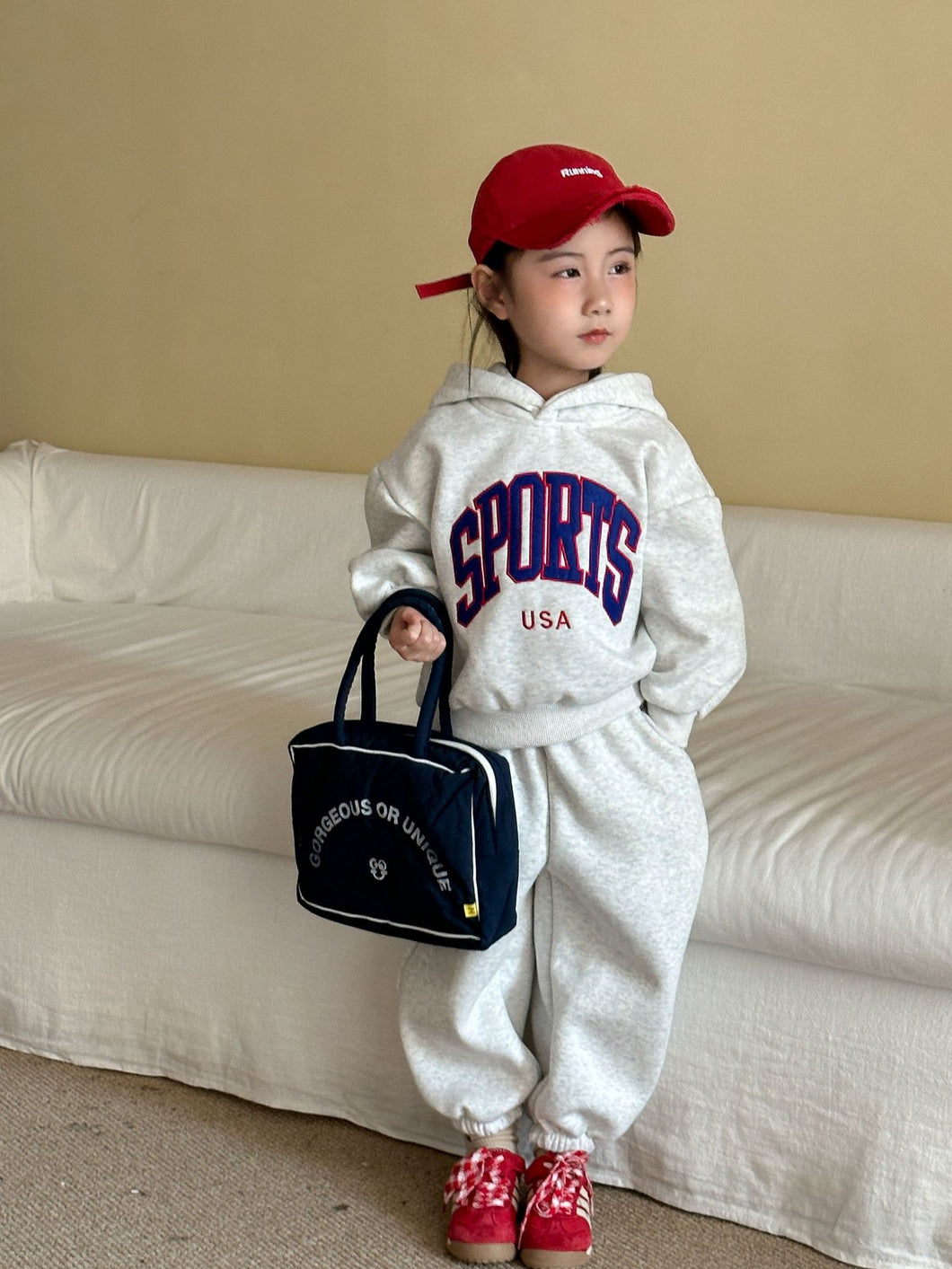 DZ250589TG-秋冬季韓版加絨連帽運動休閒兩件套裝