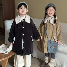 將圖片載入圖庫檢視器 DM250634SE-冬季燈芯絨毛領長版棉風衣外套
