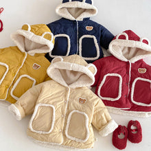 將圖片載入圖庫檢視器 ZDW5309SE-冬季小熊加絨連帽加厚棉外套
