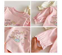 將圖片載入圖庫檢視器 ZCY6057SE-春季貓咪印花上衣｜女童卡通打底T恤
