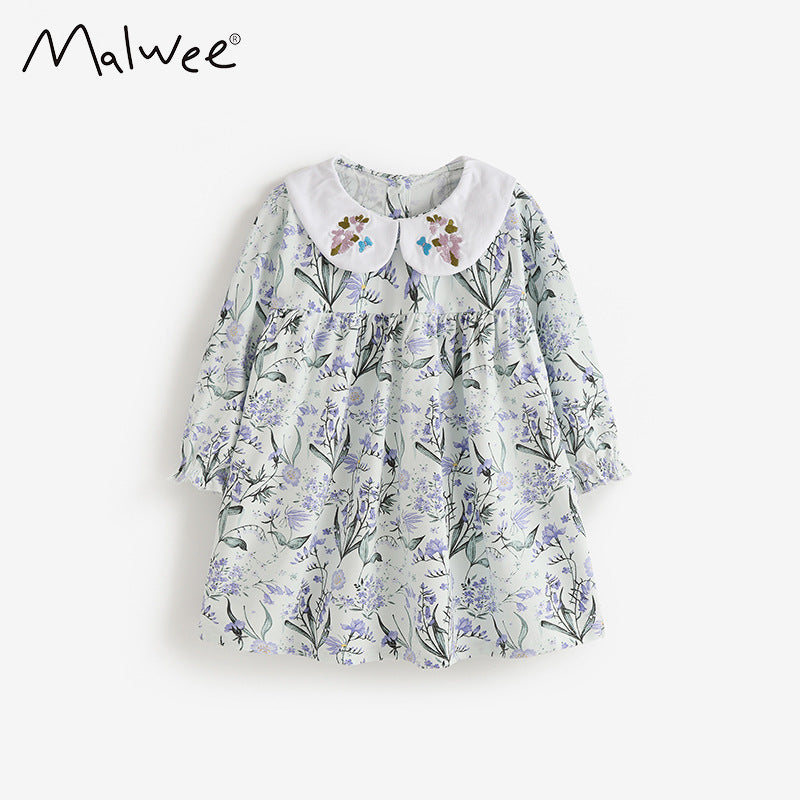 10650DS-秋冬娃娃領花花洋裝