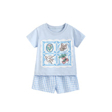 將圖片載入圖庫檢視器 111007TG-夏季圓領上衣格紋短褲套裝
