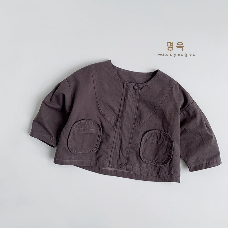25019SE- 韓版圓領造型口袋寬鬆上衣外套