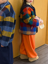 將圖片載入圖庫檢視器 2025D204SE-冬季韓版拼色格子加厚開襟排釦外套
