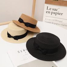 Load image into Gallery viewer, YX576AC-Summer bow flat top sun protection hat parent-child leisure straw hat 
