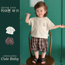 Load image into Gallery viewer, M627091TG-夏季｜純色上衣｜格紋短褲套裝
