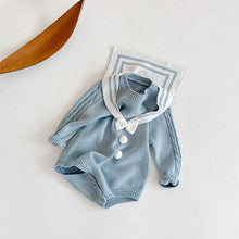 Load image into Gallery viewer, s020LS-ins Spring and Autumn Clothes for Girls, Baby, Infant, Navy Collar, Bowknot, Knitted Bodysuit, Romper, Triangle Climbing Suit
