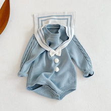 Load image into Gallery viewer, s020LS-ins Spring and Autumn Clothes for Girls, Baby, Infant, Navy Collar, Bowknot, Knitted Bodysuit, Romper, Triangle Climbing Suit
