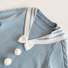 Load image into Gallery viewer, s020LS-ins Spring and Autumn Clothes for Girls, Baby, Infant, Navy Collar, Bowknot, Knitted Bodysuit, Romper, Triangle Climbing Suit

