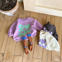 Load image into Gallery viewer, 23D2117LS- Korean version of the new autumn and winter baby jumpsuit for boys and girls, fashionable letter terry sweater, jumpsuit, romper, climbing clothes 
