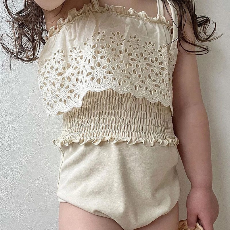 WH70406LS-ins girls one-piece swimsuit hollow lace lace strap swimsuit