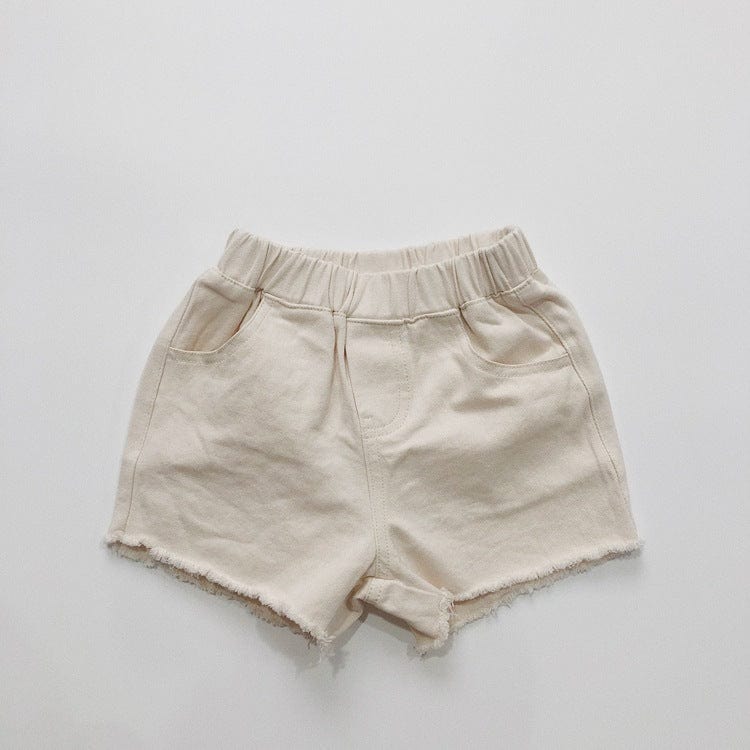 1113PA-基礎款復古童裝好品質短褲男女寶寶洋氣散邊熱褲