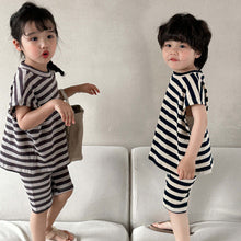 Load image into Gallery viewer, X81017TG-Summer waffle striped short-sleeved top + shorts two-piece set 

