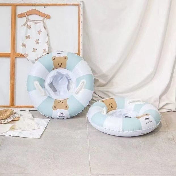 WH71301AC-ins style bear inflatable swimming ring children's sitting ring with handrails life buoy simple cartoon underarm ring to prevent rollover 